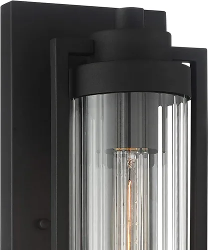 Miniatura 3 de Possini Euro Design Bogata - Moderna lámpara de pared para exteriores, acero negro texturizado, 15 1/2 pulgadas, cristal cilíndrico acanalado
