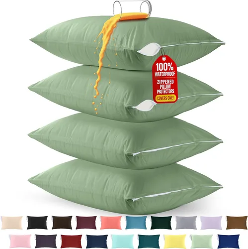 Miniatura 40 de Utopia Bedding Protector de almohada impermeable, con cremallera, paquete de 2, beige, estándar, funda de almohada a prueba de chinches, de 20 x 26