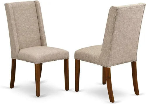 East West Furniture FLP8T04 Florence Parson - Juego de 2 sillas tapizadas de tela de lino color marrón claro con ribete de clavo, color nogal Nuez
