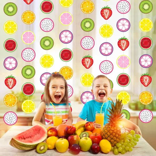 Miniatura 5 de Duraaamo Paquete de 8 pancartas para fiesta de frutas, guirnalda de papel de Twotti Frutti bailando Frutti, recortes colgantes de papel para verano