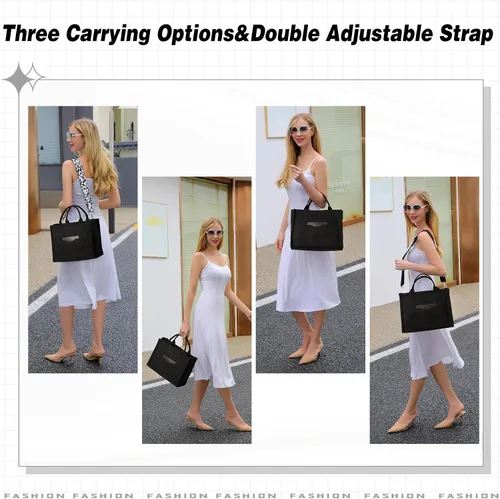 Miniatura 3 de The Tote Bags - Bolso de lona para mujer, bolso de hombro con cremallera y correa de doble ajuste para oficina, viajes, escuela