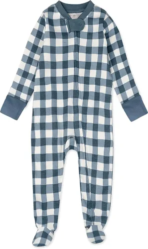 HonestBaby Pijama de algodón orgánico con pies ajustados para niños, azul marino pintado, 12 meses, Búfalo pintado azul marino