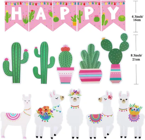 Miniatura 2 de Juego de 2 guirnaldas de decoración de cactus de llama para baby shower, fiesta mexicana, centros de mesa de fiesta, suministros de graduación