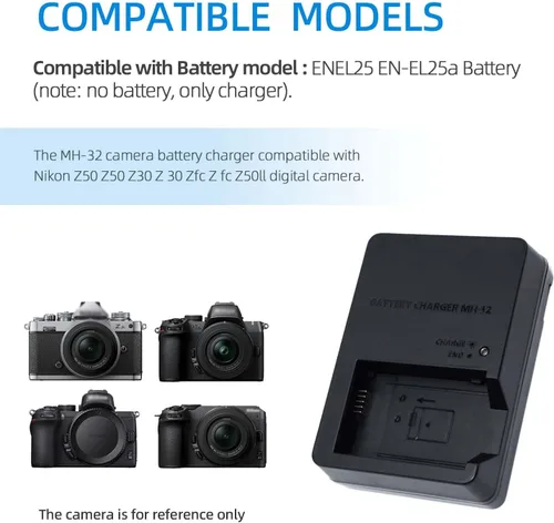 Miniatura 2 de Cargador de batería MH-32 compatible con EN-EL25 ENEL25 EN-EL25a batería para cámara SLR digital Z50 Z 50 Z30 Z 30 Zfc Z fc Z50II