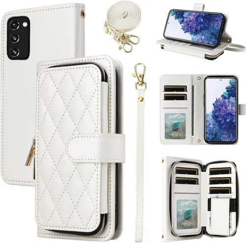 Miniatura 13 de Funda de Cartera para Samsung Galaxy S20 FE 5G de 6.5 Pulgadas con Correa para Muñeca, Billetera con Cremallera y más de 9 Ranuras para Tarjetas