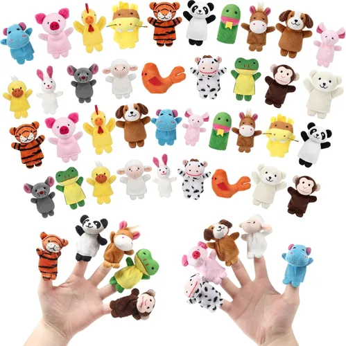 Miniatura 8 de Juego de 60 marionetas de dedo, 19 marionetas de dedos de animales de peluche diferentes, relleno de caza de huevos de Pascua para contar historias