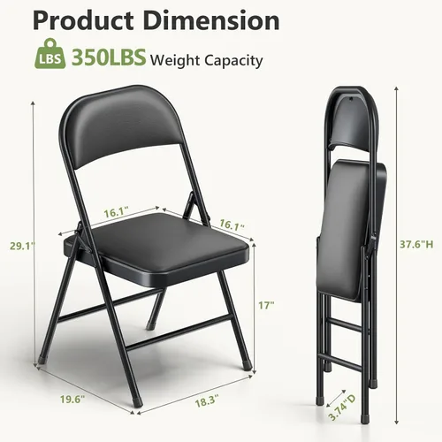 Miniatura 3 de Paquete de 2 sillas plegables, sillas de comedor plegables de piel sintética con asiento y respaldo acolchados, juego de sillas plegables