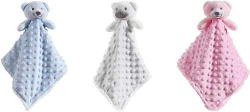 Miniatura 5 de CREVENT Manta acogedora de seguridad para bebés y niños, diseño de lunares Minky frontal + respaldo de sherpa con cara de animal (oso azul)