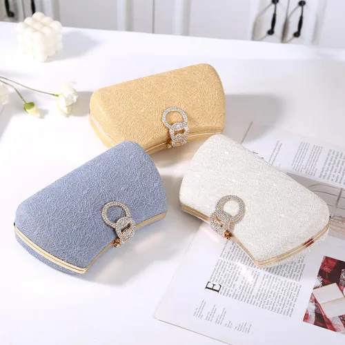 Miniatura 5 de Dreubea Bolso de noche de moda para mujer, bolso de embrague con cadena Champán