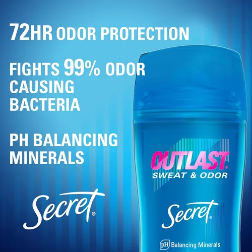 Miniatura 2 de Secret Outlast - Desodorante antitranspirante para mujer, 72 horas de protección contra el sudor y el olor, minerales equilibradores de pH, sólido