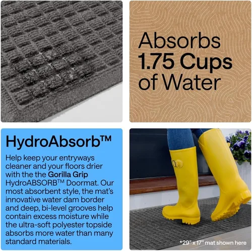 Miniatura 4 de GORILLA GRIP® HydroABSORB - Tapete ultra absorbente para puerta delantera y entrada exterior, atrapa la suciedad y la humedad, tapete de bienvenida
