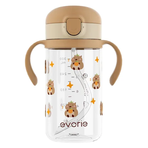 Evorie Tritan - Vaso para sorber con pajita a prueba de derrames, 10 onzas para bebés y niños pequeños de 1 a 3 años, botella de agua con pajita sin