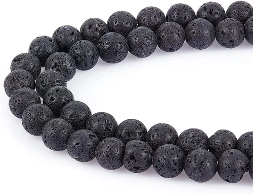 Miniatura 7 de PH PandaHall 470 cuentas de lava de 0.315 pulgadas (0.315 in), cuentas espaciadoras de lava negra natural, cuentas espaciadoras de lava negra, Negro