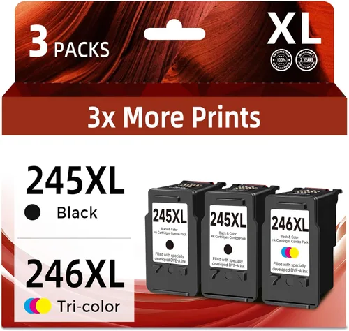Skyink Cartucho de tinta compatible 245XL 246XL de repuesto para Canon 245 246 (color negro, paquete de 3 unidades) PG 245 CL 246 XL para MX490 245