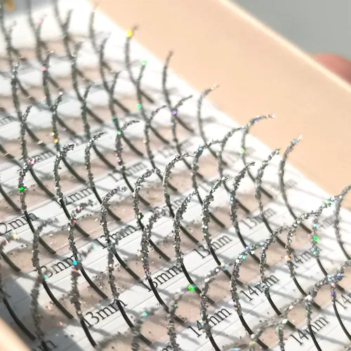 Miniatura 10 de Extensiones de pestañas con purpurina láser, 12 colores de larga duración, brillantes individuales, extensiones de pestañas, suministros Mezcla