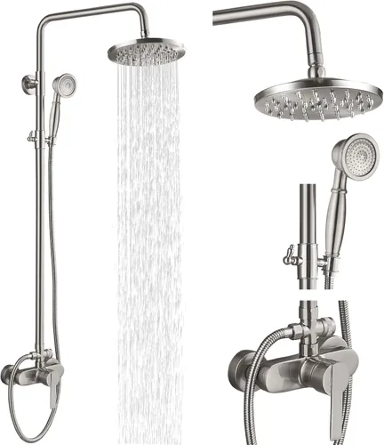 Miniatura 10 de Airuida Sistema de ducha expuesto, cabezal de ducha de lluvia de 8 pulgadas con rociador de mano, juego de grifo de ducha de montaje en pared de una