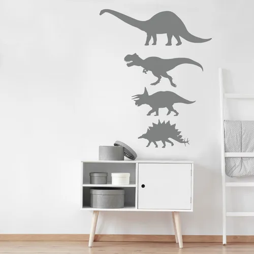 Miniatura 4 de Juego de calcomanías de pared de silueta de dinosaurio, calcomanía de pared con corte de beso de dinosaurio (negro)