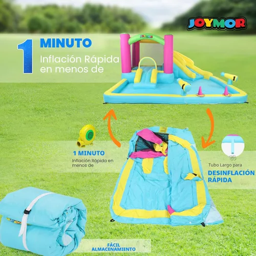 Miniatura 7 de JOYMOR Casa inflable de rebote con tobogán acuático doble para niños de 3 a 10 años, cañones de agua para piscina con salpicaduras