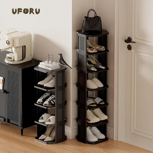 Miniatura 6 de UFORU - Zapatero pequeño, organizador de zapatos vertical de 5 niveles de plástico para espacios pequeños y estrechos, organizador de zapatos Negro