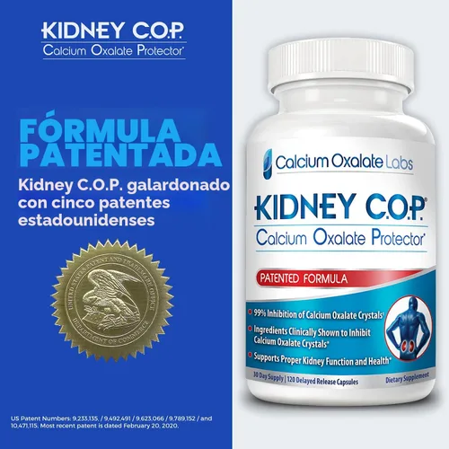 Miniatura 5 de Kidney COP - Protector de oxalato de calcio 120 cápsulas, soporte renal patentado para cristales de oxalato de calcio, ayuda a detener