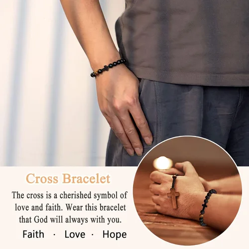 Miniatura 2 de Pulsera de cruz para hombre, regalo para hombre, para hijo, nieto, papá, marido, padrino, hombres, cumpleaños, graduación, jubilación, Navidad