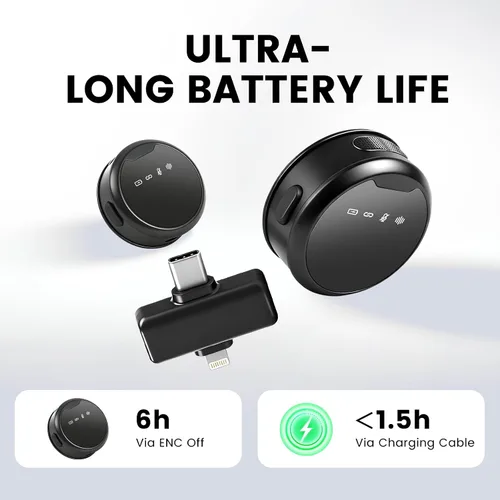 Miniatura 4 de Micrófonos Lavalier inalámbricos para iPhone/Android/iPad, mini micrófonos con reducción de ruido, 2.4 GHz, clip magnético, micrófonos de solapa