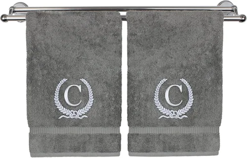 Miniatura 131 de Toalla de mano con monograma, regalo personalizado, 16 x 30 pulgadas, diseño de corona dorada bordada con letra blanca en toalla negra, extra