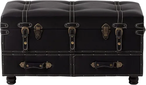 Banco de almacenamiento vintage tapizado de mediados de siglo, banco otomano de almacenamiento acolchado para pasillo, entrada, dormitorio, negro