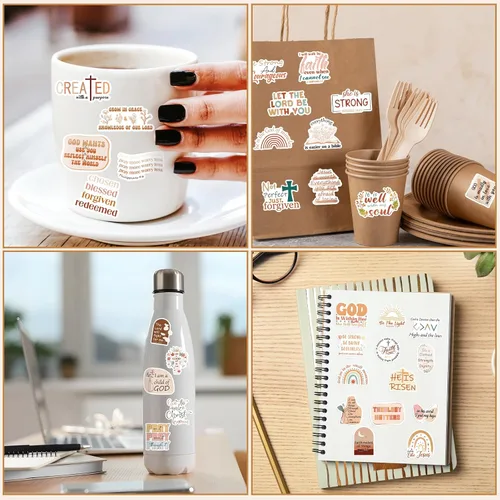 Miniatura 4 de Rakuto Calcomanías para botella de agua de la Biblia, 50 unidades, bohemias, cristianas, para adultos y adolescentes, versículo bíblico Jesús