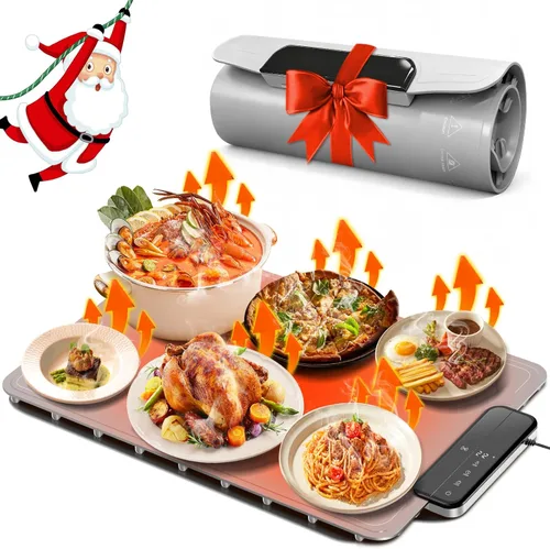 Tapete de calentamiento para alimentos | Apto para lavavajillas, calentador de alimentos de superficie completa con 6 modos ajustables y Plata Gris