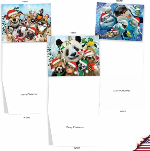 Miniatura 3 de The Best Card Company Paquete variado de 10 tarjetas navideñas de animales con sobres, humor silvestre festivo para hombres y mujeres