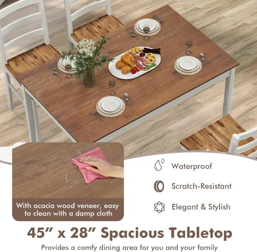 Miniatura 4 de COSTWAY Juego de mesa de comedor para 4, sillas de mesa de cocina de madera con patas de madera de goma, diseño que ahorra espacio, moderno juego