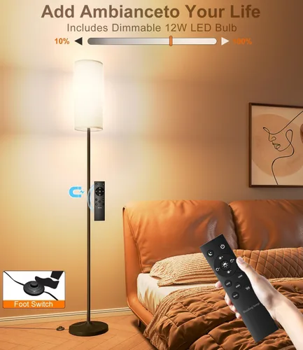 Miniatura 2 de luckystyle Lámpara alta regulable de pie, bombilla LED de 12 W con pantalla, interruptor de pie, poste de temperatura de color personalizado remoto