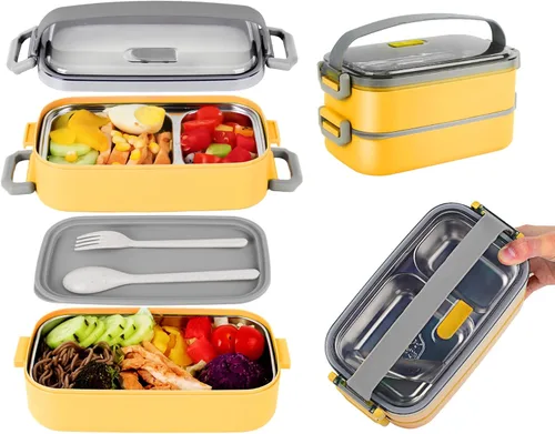 Miniatura 11 de Lonchera Bento para niños, mujeres y hombres, 47 onzas, 2 compartimentos, para ensalada, aperitivos, ensalada, paquete de preparación de alimentos