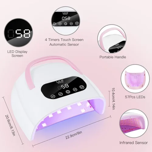 Miniatura 3 de Lámpara de uñas LED UV, luz UV profesional para uñas de gel con sensor automático y 4 ajustes de temporizador, base magnética, pantalla táctil LCD