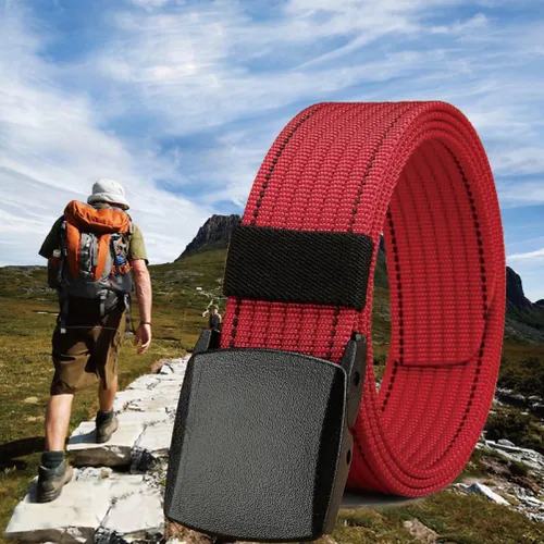 Miniatura 7 de LionVII Cinturón para hombre, cinturón ajustable con hebilla de plástico transpirable para deportes de trabajo, fácil de recortar para adaptarse a