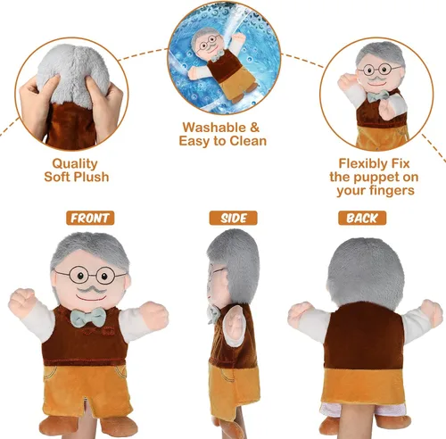 Miniatura 4 de Civaner Juego de marionetas de mano de 6 piezas de 11.8 pulgadas para miembros de la familia, marionetas de teatro, madre, padre, hijo, hija