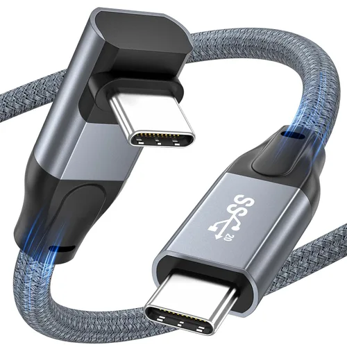 Cable de datos USB C en ángulo descendente, 20 Gbps 90 grados en ángulo USB C 3.2 Gen2x2, cable de video 4K @144, cable de carga rápida PD de 100 W
