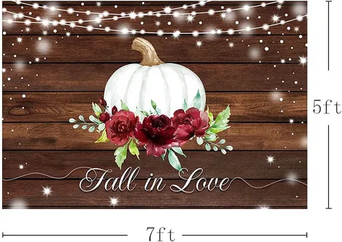 Miniatura 3 de MEHOFOND 7 x 5 pies, diseño de calabaza, borgoña, floral, rústico, madera, purpurina, fondo, otoño, boda, despedida de soltera, fiesta, suministros