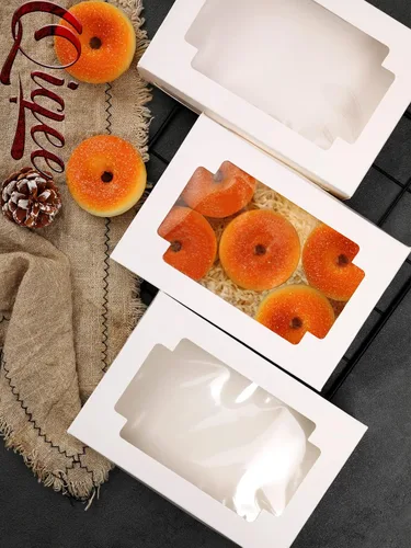 Miniatura 6 de qiqee 36 paquetes de cajas de galletas autopop para regalo de 8 x 5.3 x 2 pulgadas, caja plegable blanca de un segundo con ventana para panadería