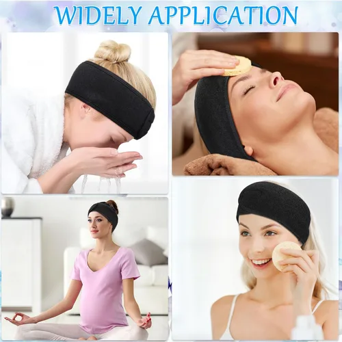 Miniatura 7 de Hoteam Paquete de 30 diademas de spa, esteticista facial para mujeres, ajustable, maquillaje, deportes, ducha, toalla elástica con cinta (negro)