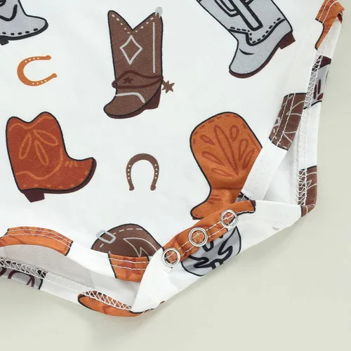 Miniatura 6 de Mameluco de manga corta con solapa y estampado de botas para recién nacidos, estilo polo, estilo casual, ropa de verano