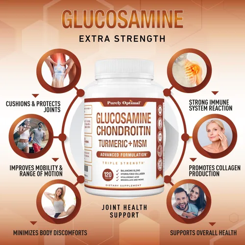 Miniatura 3 de Purely Optimal Suplemento MSM de glucosamina condroitina con cúrcuma y boswellia - Suplemento para articulaciones de sulfato de glucosamina