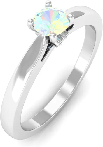 Miniatura 4 de Anillo de promesa de ópalo etíope auténtico, anillo solitario de ópalo etíope con diamante, anillo solitario de ópalo etíope de corte redondo
