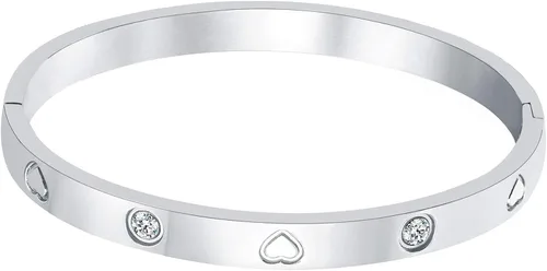 Miniatura 7 de Regalo de Navidad MVCOLEDY Jewelry - Pulsera chapada en oro o blanco con piedra de corazón de acero inoxidable con cristal para mujer