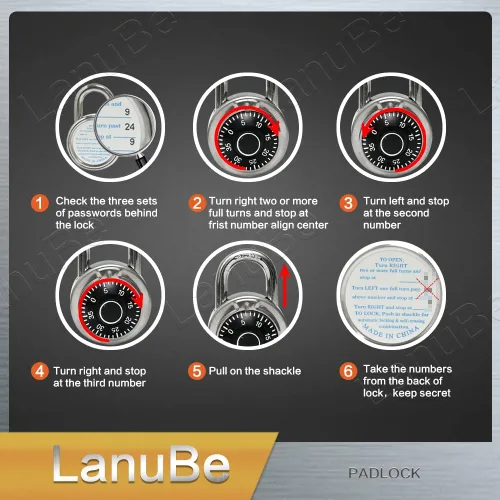Miniatura 5 de LanuBe Candado combinado, 2 pulgadas de ancho, placa de esfera negra de 3 pulgadas de altura, 3 dígitos únicos, paquete de 1 código para casillero