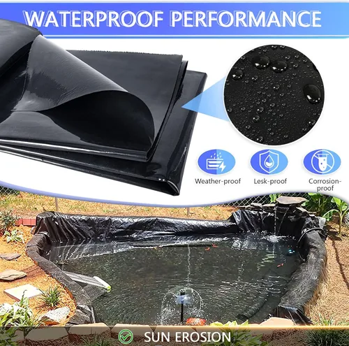 Miniatura 4 de ToLanbbt Revestimiento de estanque de 10 x 13 pies, 20 mil HDPE resistente a los rayos UV, revestimiento de estanque preformado fácil de cortar