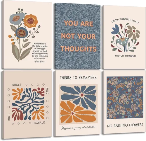 6 lienzos de salud mental para pared, estilo bohemio, psicología motivacional, decoración de pared, fotos, terapia, oficina, arte de pared