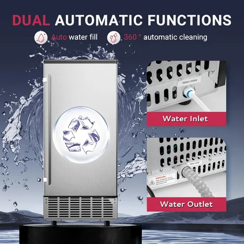 Miniatura 5 de ICYGLEE Máquina comercial para hacer hielo debajo del mostrador, 80 libras/día con almacenamiento de 24 libras, limpieza automática, temporizador