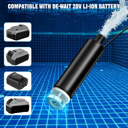 Miniatura 7 de Bomba de agua sumergible para batería Dewalt de 18 V, 20 V, 60 V, 635 GPH 100 W, inalámbrica, alimentada por batería, para tina, estanque, jardín